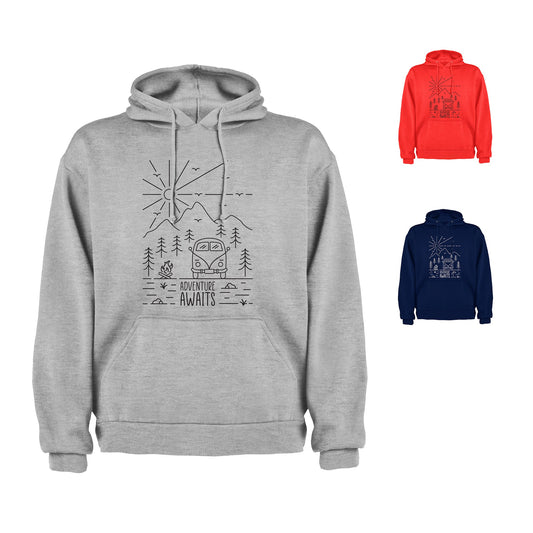 VW Camper Van Split Screen Adventure Awaits into the mountains Mens/Unisex Hoodie