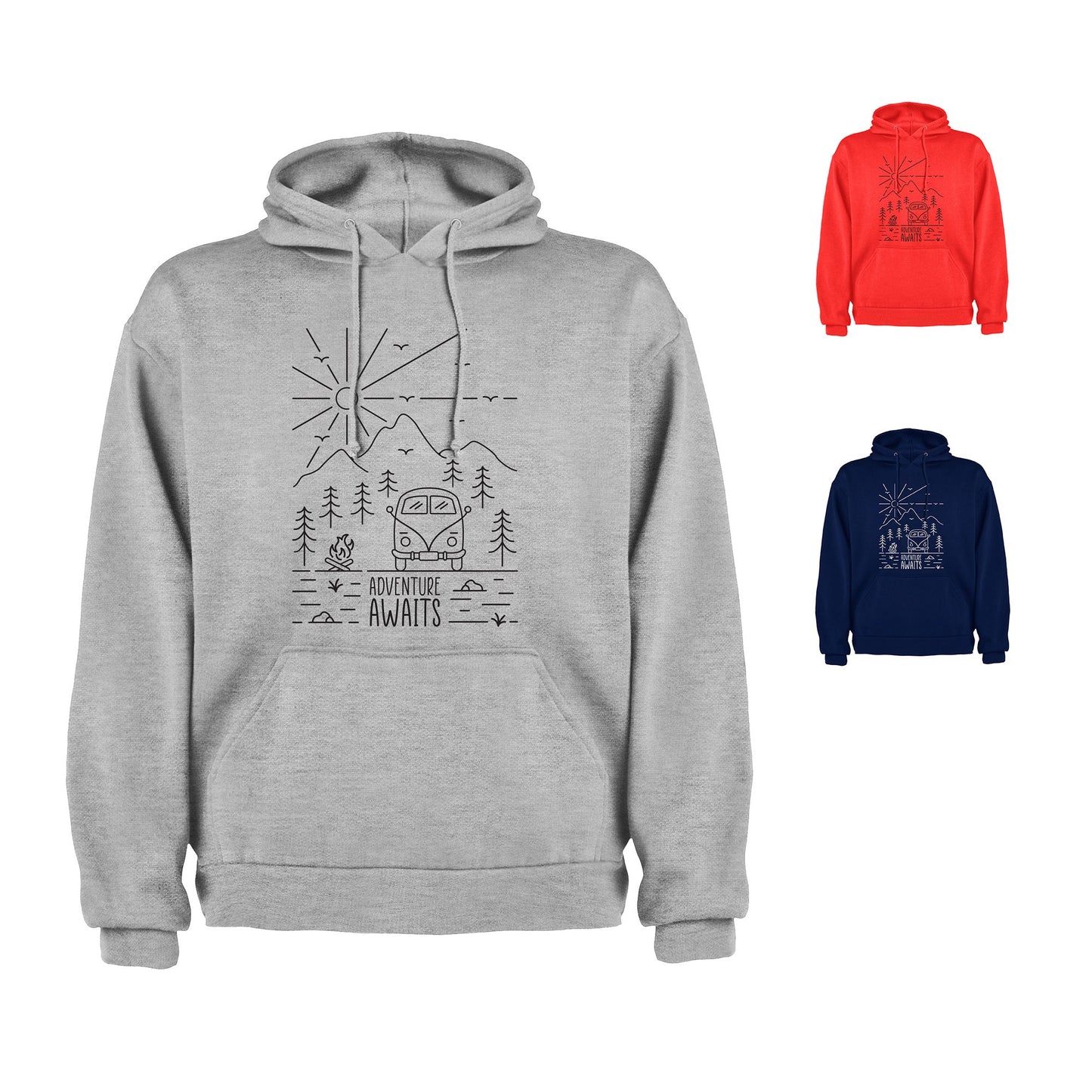 VW Camper Van Adventure Awaits into the mountains Mens/Unisex Hoodie