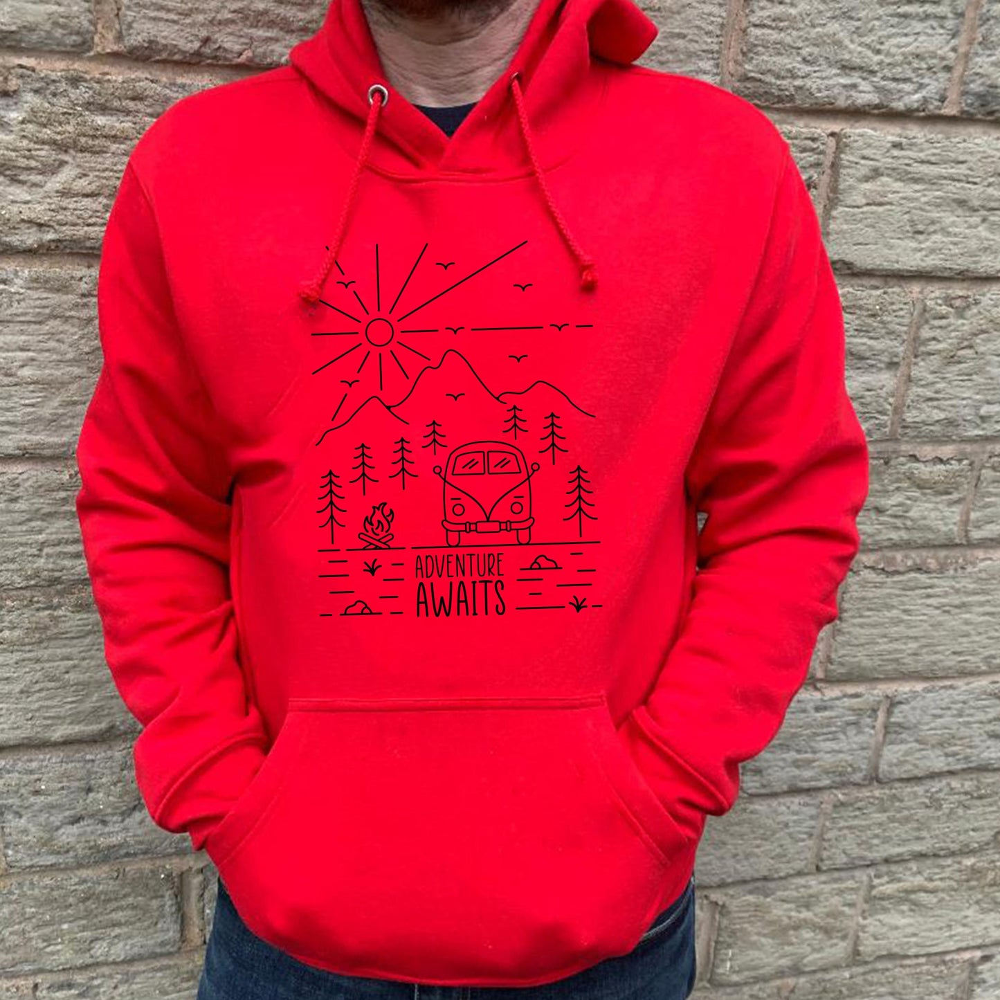VW Camper Van Adventure Awaits into the mountains Mens/Unisex Hoodie